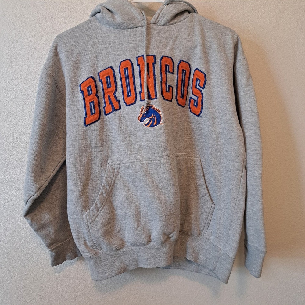 Old Varsity Brand Boise State Broncos Hoodie Gray Embroidered Sweatshirt Womens